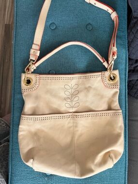 Orla Kiely Cream & Orange Leather Bag